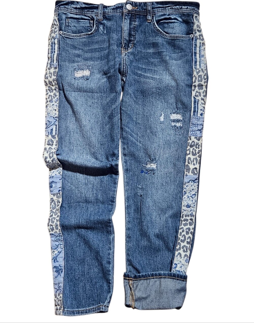 Anthropologie Pilcro Distressed Leopard Side Stripe Slim Boyfriend Ankle Jean 28